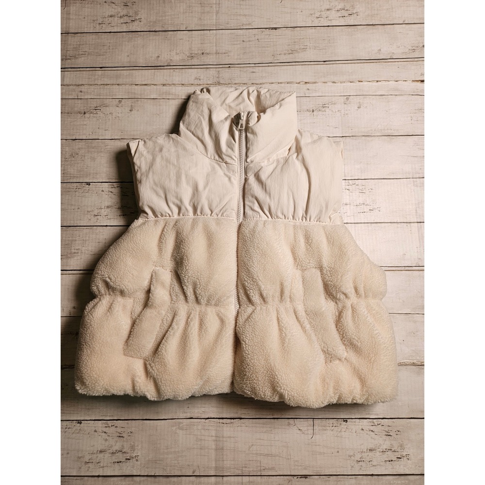 H&M Divided Womens Cream Mixed Media Fleece Puffer Vest Large Cropped